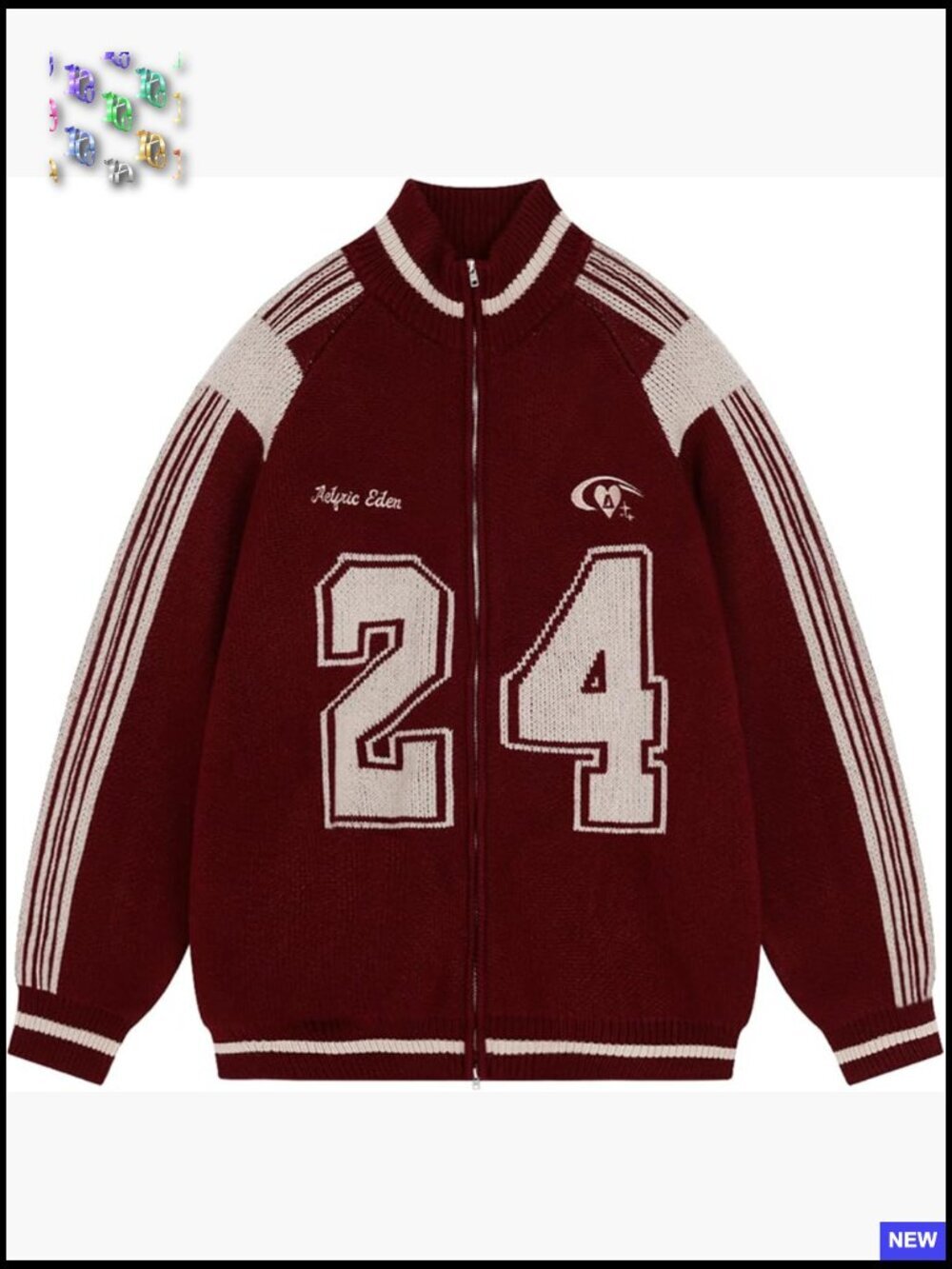 Oversized Zip Up Cardigan Sweater Y2K Knit Number Print Long Sleeve Streetwear